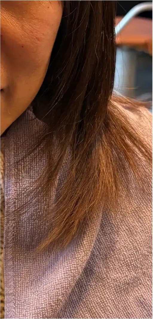 髪格施術後の毛先のアップ。ツヤと動きのある質感